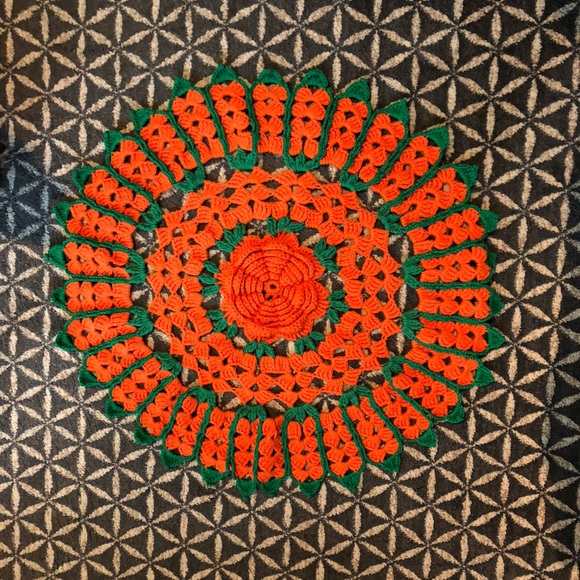 70's XL Orange/Green Large Couch Protector - Handmade Doilie - Furniture Cover - Picture 3 of 10
